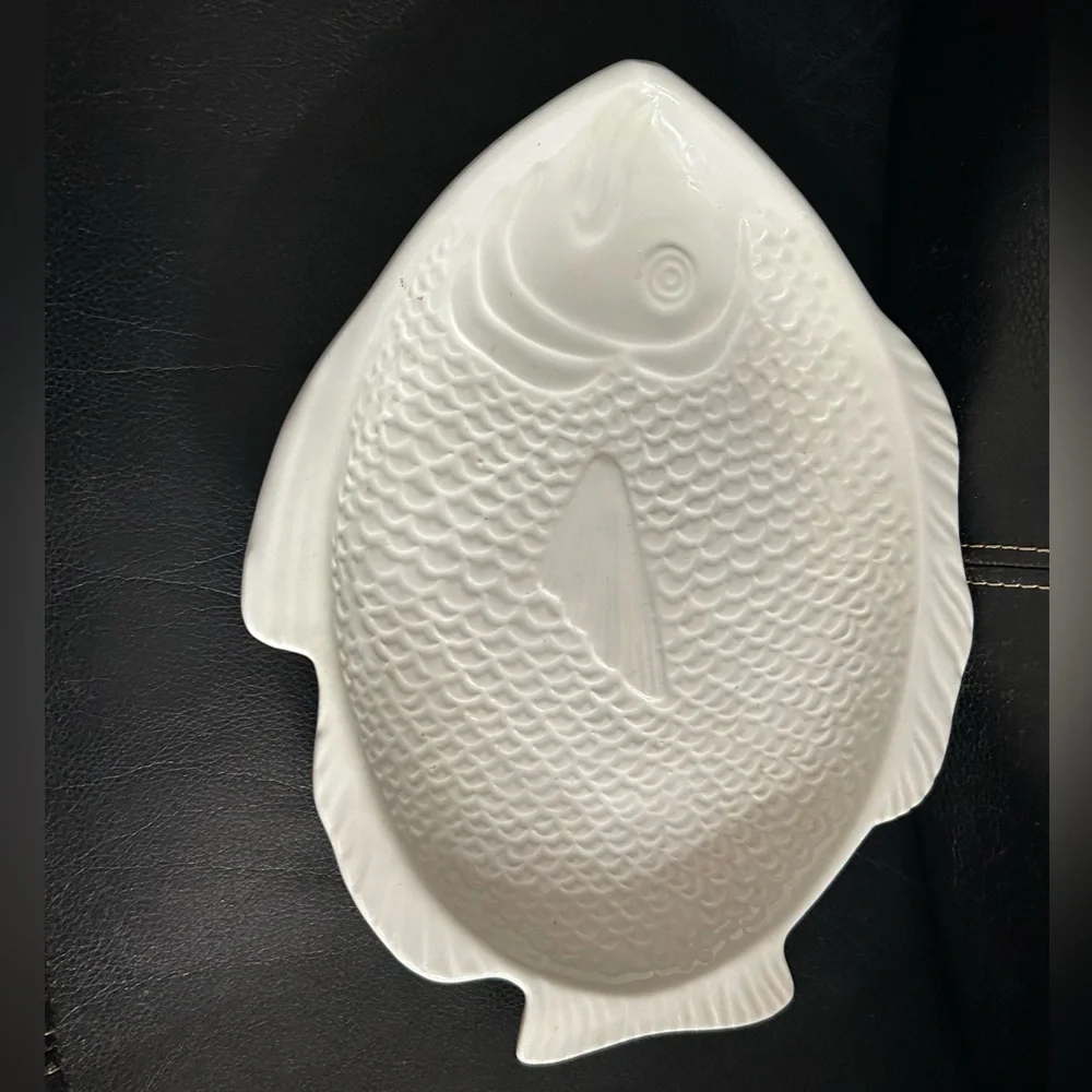 Whittier Pottery White Fish Shaped Ceramic Serving Platter